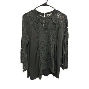 Kate & Mallory Lace Long Sleeve Blouse Black Sz XL Keyhole Back Grunge Witchy